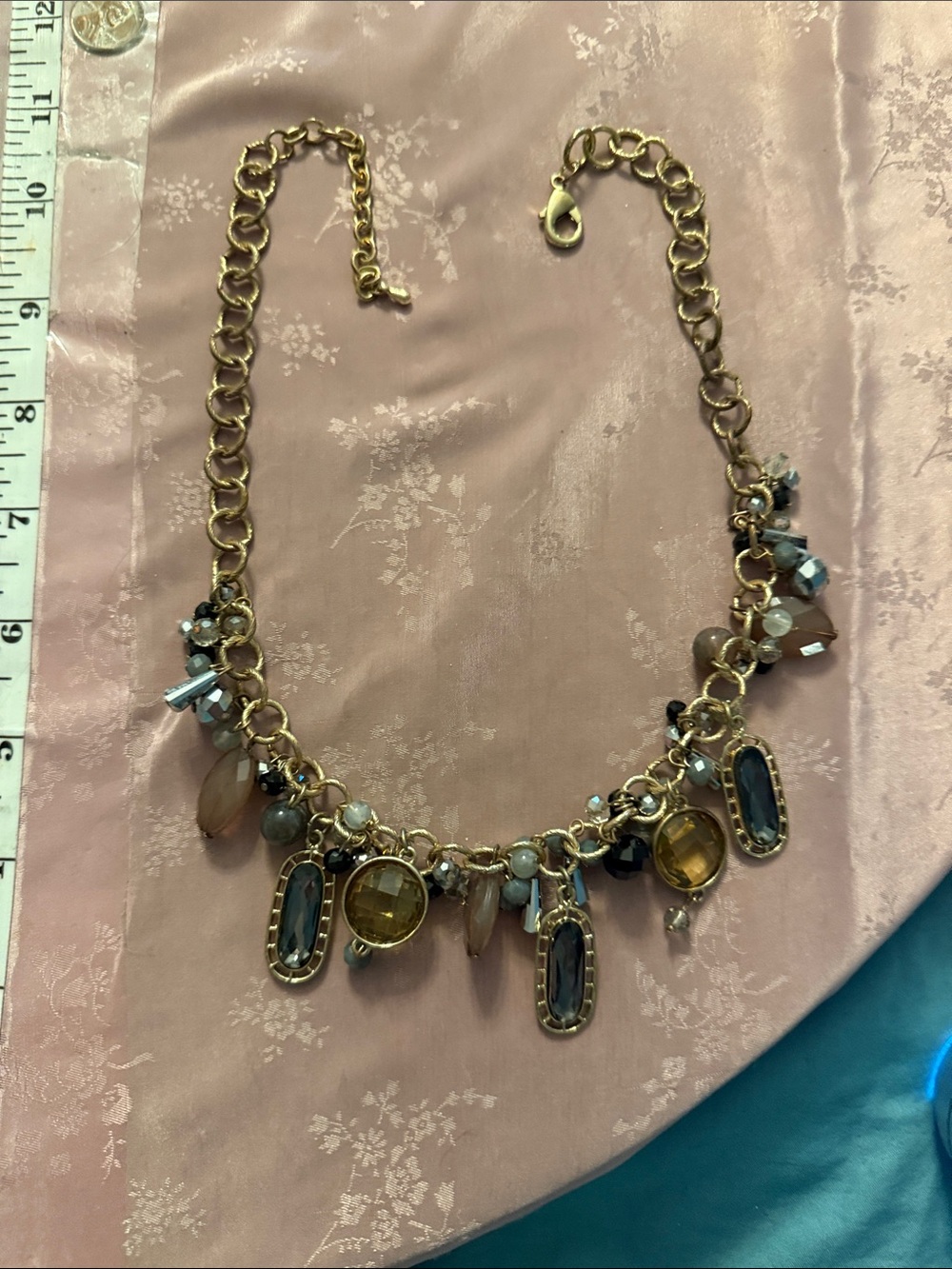 Gold-Tone Multi-Stone Charm Necklace - Neutral Gem Accents - Picture 3 of 3